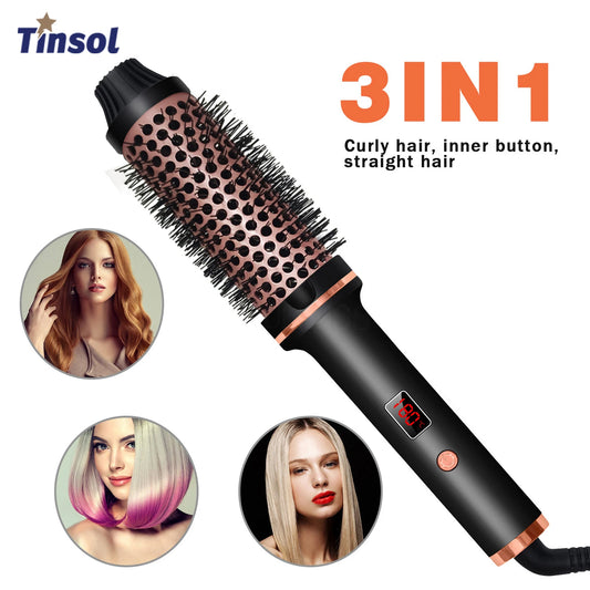 TINSOL 3-in-1 Ion Curling and Straightening Iron Professional Curling Wand Heated Styling Comb Heat-Resistant Comb
